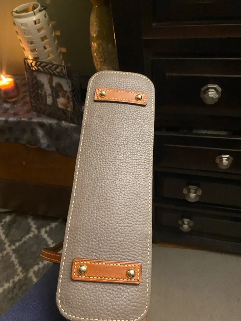 Dooney & Bourke Taupe Pebble Leather Tote with Brown Trim - Picture 5 of 6